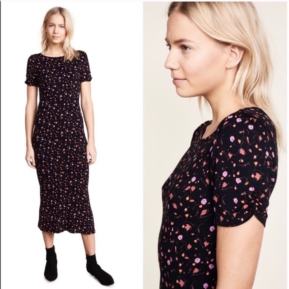 NWOT FREE PEOPLE floral puff sleeve midi dress - Picture 2 of 16